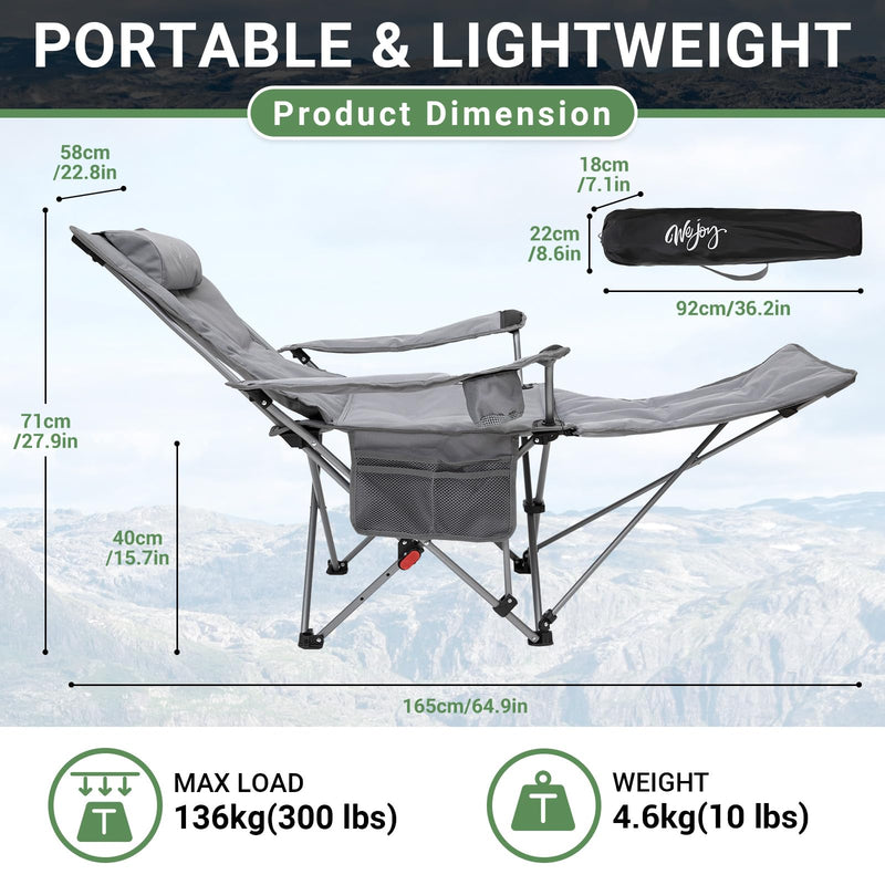 Load image into Gallery viewer, WEJOY Portable Reclining Camping Chair 3-Adjustable Positions
