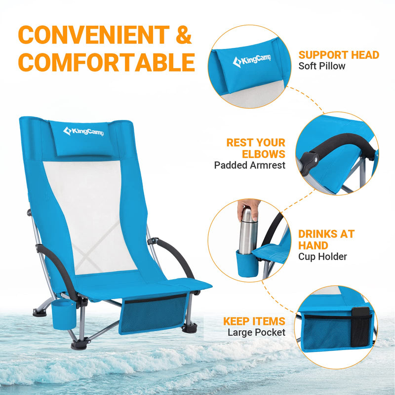 Load image into Gallery viewer, KingCamp High Mesh Back Low Sling Beach Chairs with Support Head
