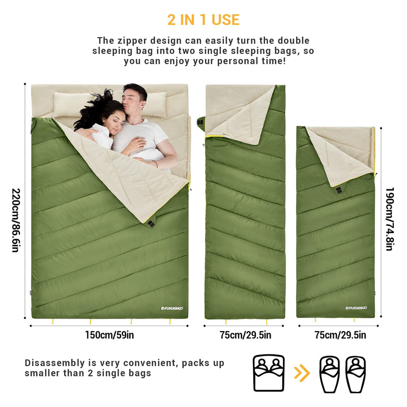 Load image into Gallery viewer, FUNDANGO 3-in-1 XL Queen Double Sleeping Bag with 2 Pillows
