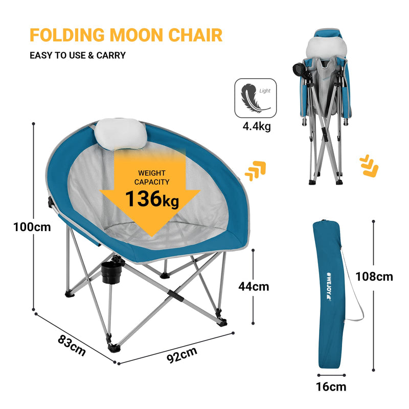 Load image into Gallery viewer, WEJOY Foldable Moon Chairs with Padded Pillow, Cup Holder
