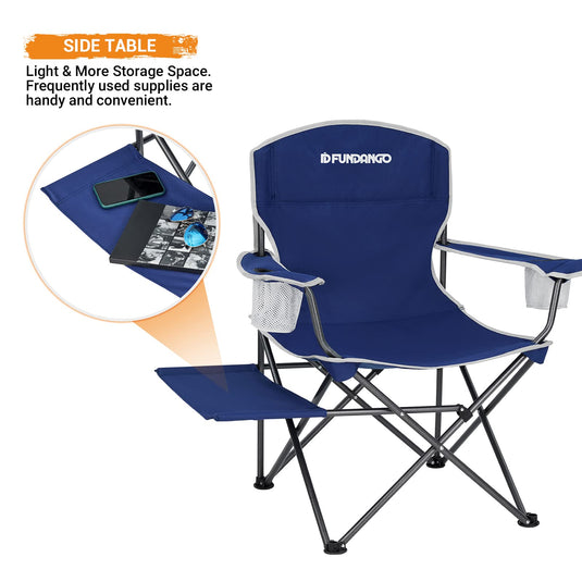 FUNDANGO Arm Chiar Plus Spacious Armchair Folding Camping Chair with Side Table