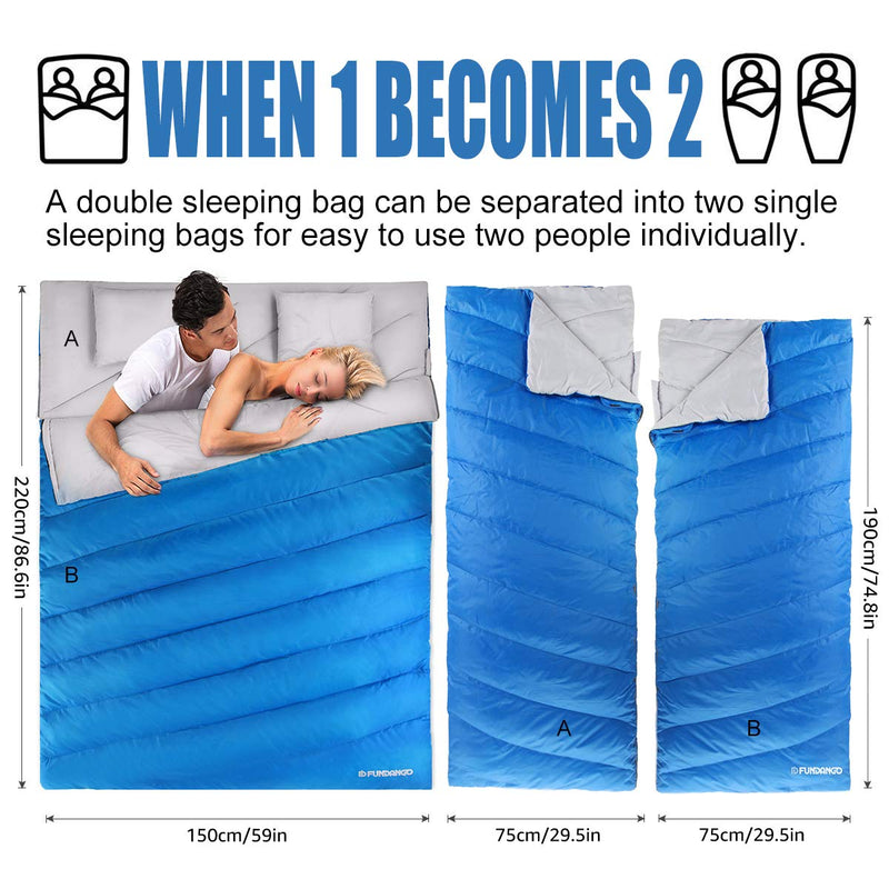 Load image into Gallery viewer, FUNDANGO 3-in-1 XL Queen Double Sleeping Bag with 2 Pillows
