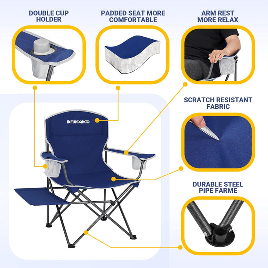 FUNDANGO Arm Chiar Plus Spacious Armchair Folding Camping Chair with Side Table