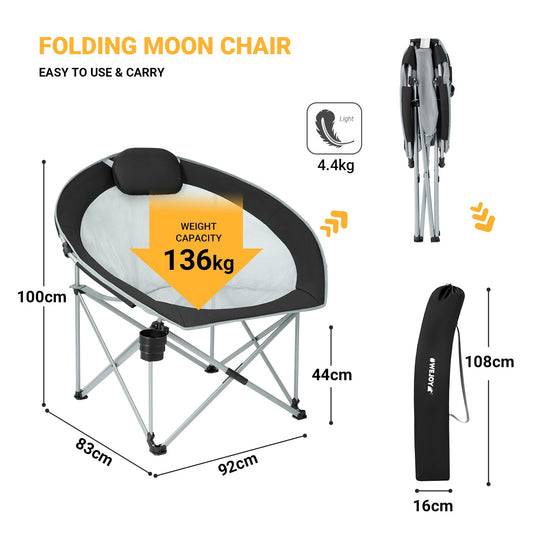 WEJOY Foldable Moon Chairs with Padded Pillow, Cup Holder