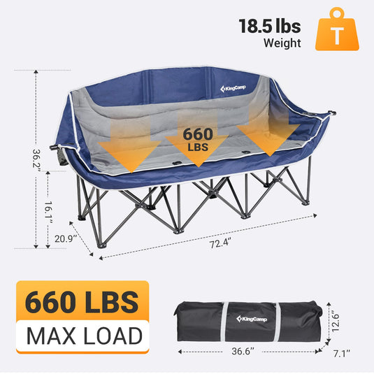 KingCamp CANNA C30 Trio Outdoor Loveseat Chair Blue