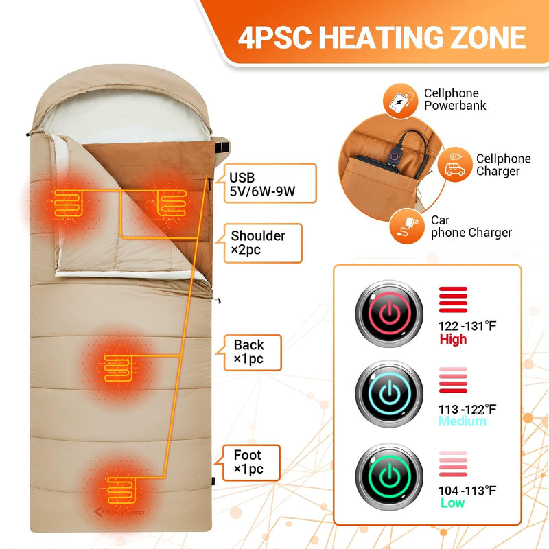 Load image into Gallery viewer, KingCamp WHEATLAND 450 3 in 1 Sleeping Bag Heated Sleeping Bag
