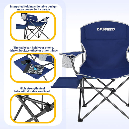 FUNDANGO Arm Chiar Plus Spacious Armchair Folding Camping Chair with Side Table