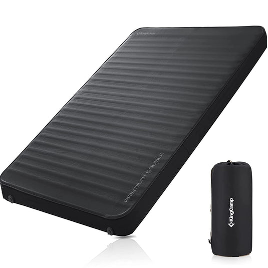 KingCamp PREMIUM Double 7.5 cm Thick Self-Inflating Camping Mattress Black R Value 7.5