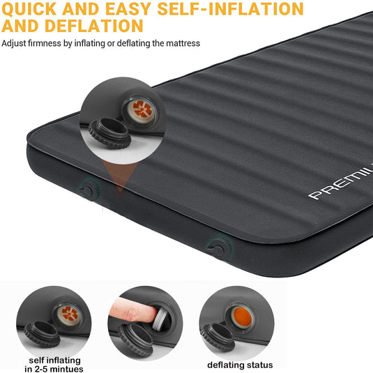 KingCamp PREMIUM Double 7.5 cm Thick Self-Inflating Camping Mattress Black R Value 7.5