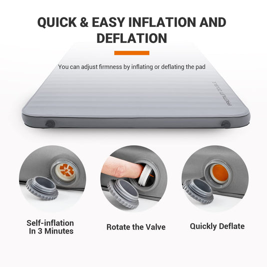 KingCamp PREMIUM Double 7.5 cm Thick Self-Inflating Camping Mattress Grey R Value 7.5