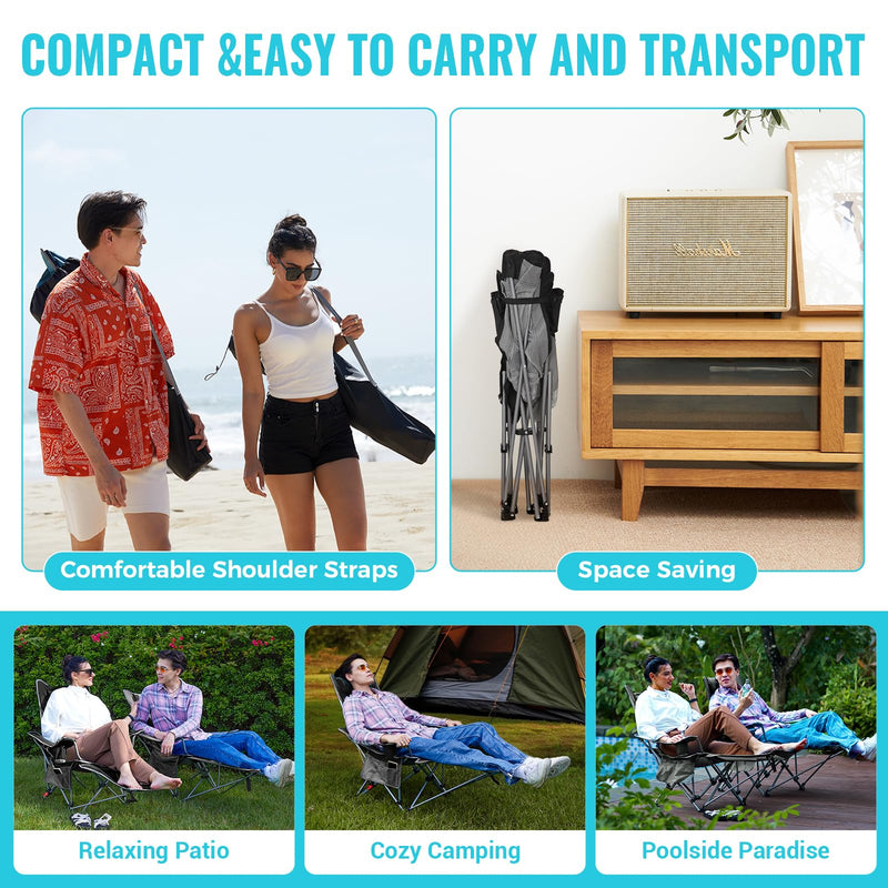 Load image into Gallery viewer, WEJOY 4-Position Reclining Camp Chair Black Compact and Easy to Carry

