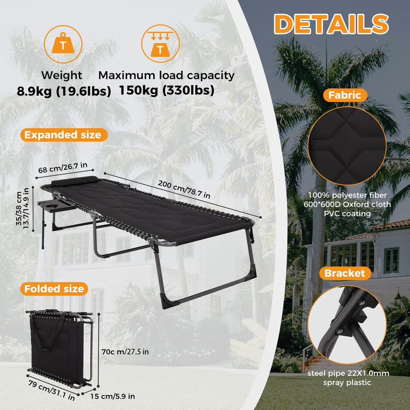 Load image into Gallery viewer, KingCamp Oversize Padded Folding Chaise Lounge Chair with Pillow &amp; Side Table
