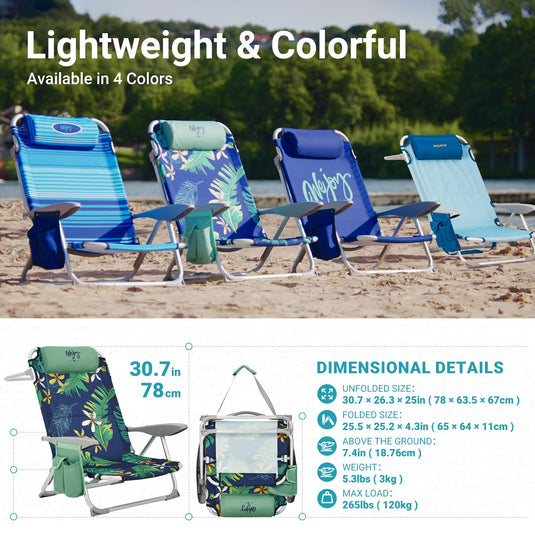 WEJOY Adjustable Beach Chair Set of 2 Colorful