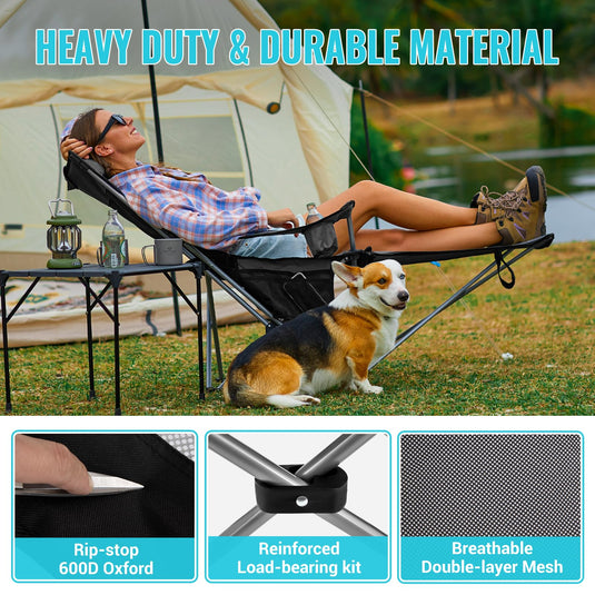 WEJOY 4-Position Reclining Camp Chair Black Durable