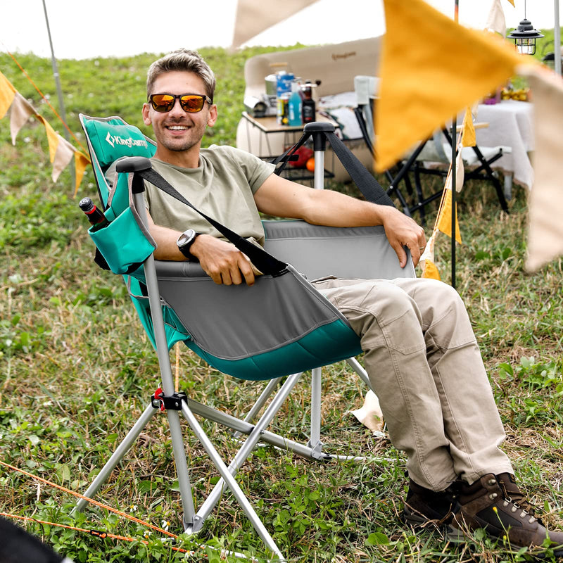 Load image into Gallery viewer, KingCamp Portable Swing Recliner Chair with Pillow Cyan
