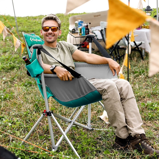 KingCamp Portable Swing Recliner Chair with Pillow Cyan