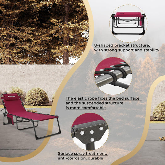 KingCamp 5 Position Outdoor Chaise Lounge Chair