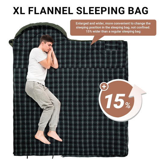 KingCamp GALE 300 Sleeping Bag-Envelope With Hood Flannel Sleeping Bag