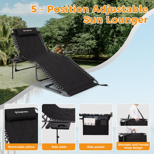 KingCamp Oversize Padded Folding Chaise Lounge Chair with Pillow & Side Table