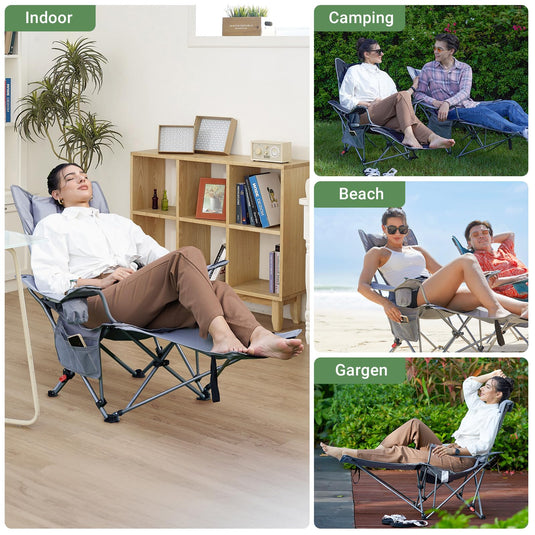 WEJOY Padded Reclining Camping Chair 3-Adjustable Positions with Detachable Footrest