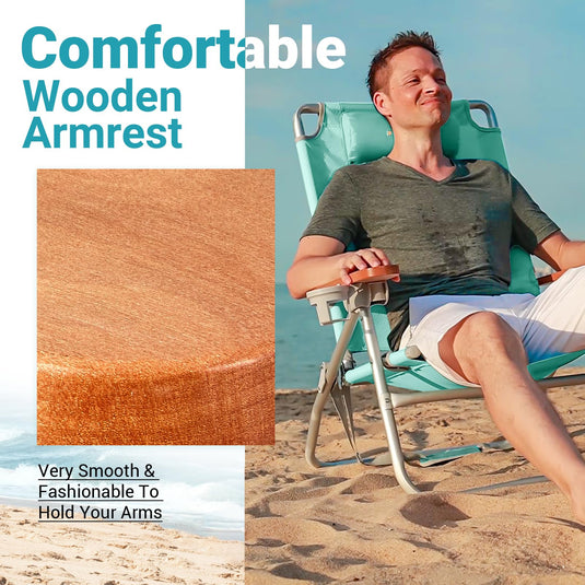 WEJOY Oversized Reclining 4 Positions Beach Chair with Wooden Armrest