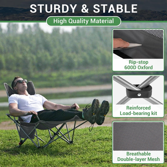 WEJOY 4-Position Reclining Camp Chair Grey Sturdy and Stable