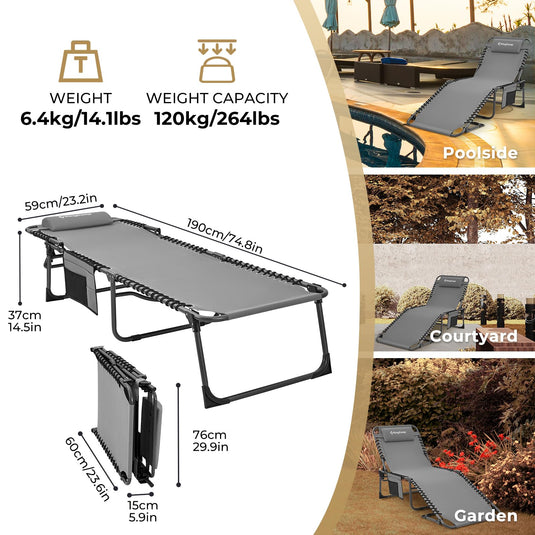 KingCamp 5 Position Outdoor Chaise Lounge Chair