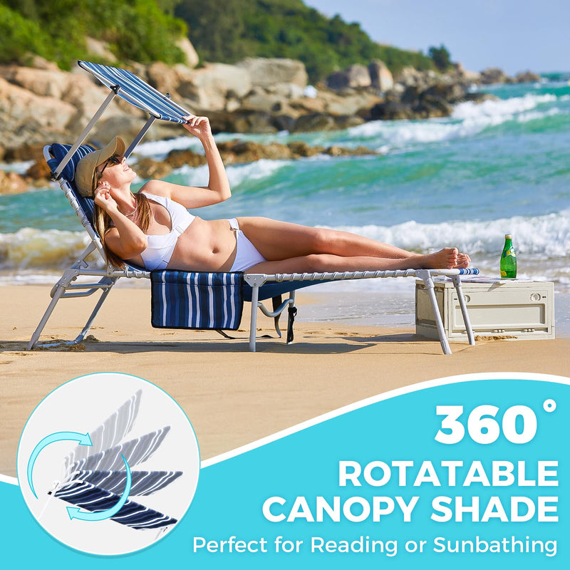Load image into Gallery viewer, WEJOY ComfortMax Outdoor Lounge Chair Sun Loungers Striped With Canopy Shade
