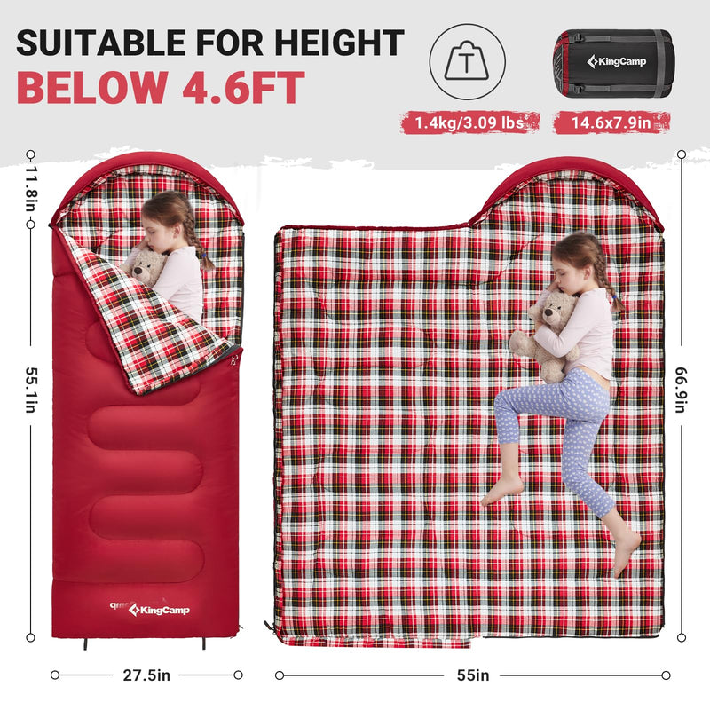 Load image into Gallery viewer, KingCamp CLOUDY 300S Kids Sleeping Bag-Envelope With Hood Red
