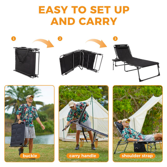 KingCamp Oversize Padded Folding Chaise Lounge Chair with Pillow & Side Table