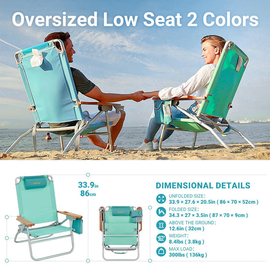 WEJOY Oversized Reclining 4 Positions Beach Chair Low Seat