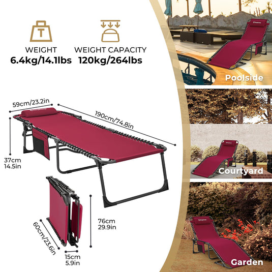 KingCamp 5 Position Outdoor Chaise Lounge Chair