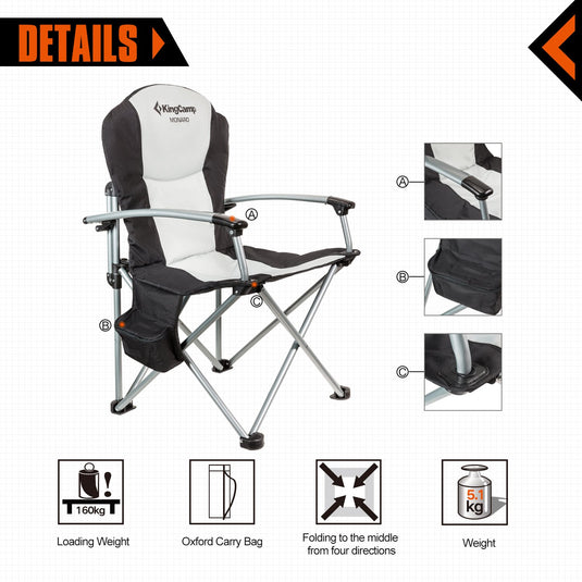 KingCamp Heavy Duty Steel Camping Chair with Zippered Backrest Pocket and Cooler Bag