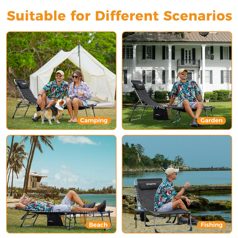 Load image into Gallery viewer, KingCamp Oversize Padded Folding Chaise Lounge Chair with Pillow &amp; Side Table
