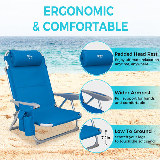 WEJOY Adjustable Beach Chair with Cup Holder and Padded Headrest