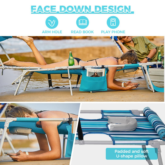 WEJOY Premium Adjustable Beach Lounge Chair Sun Loungers 5 Adjustable Backrest Positions