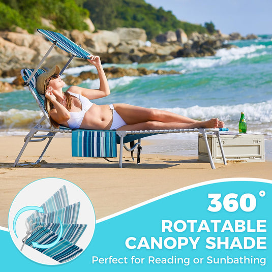 WEJOY Premium Adjustable Beach Lounge Chair Sun Loungers 5 Adjustable Backrest Positions