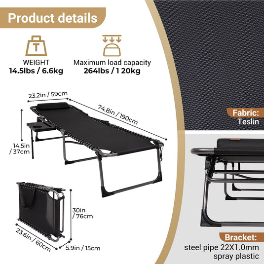 KingCamp Cool Lounge Chair Plus Textilene Lounge Chair with Side Table