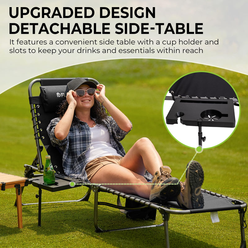 Load image into Gallery viewer, FUNDANGO Portable Camping Reclining Chair with Soft Pad &amp; Side Table
