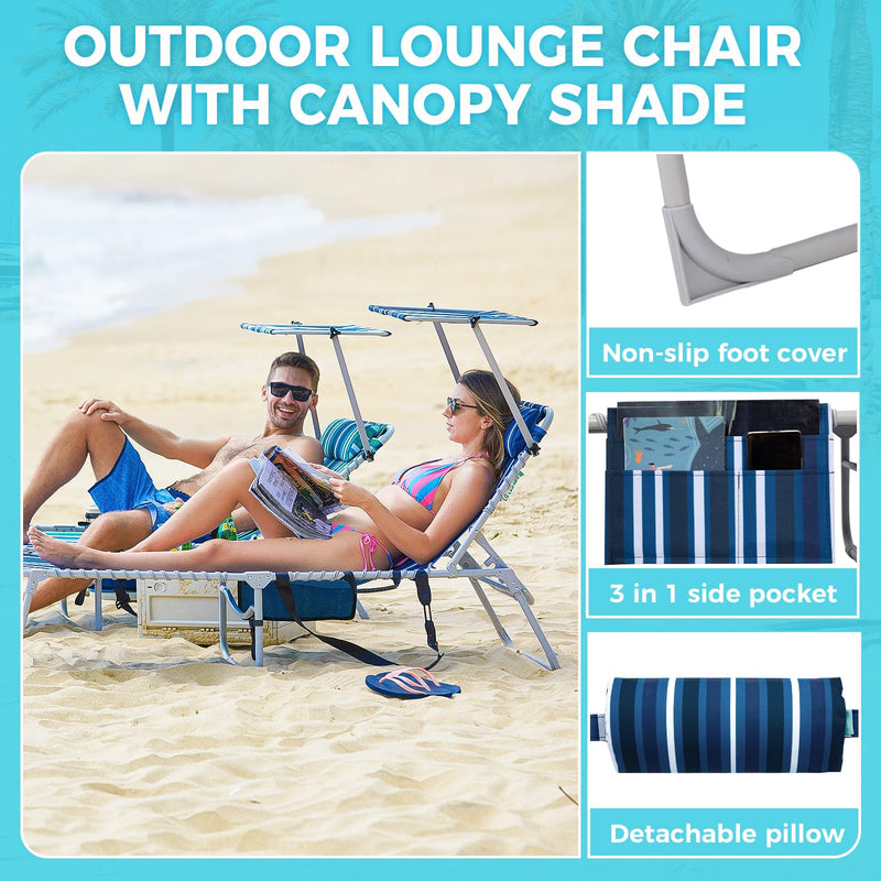 Load image into Gallery viewer, WEJOY ComfortMax Outdoor Lounge Chair Sun Loungers Striped With Canopy Shade

