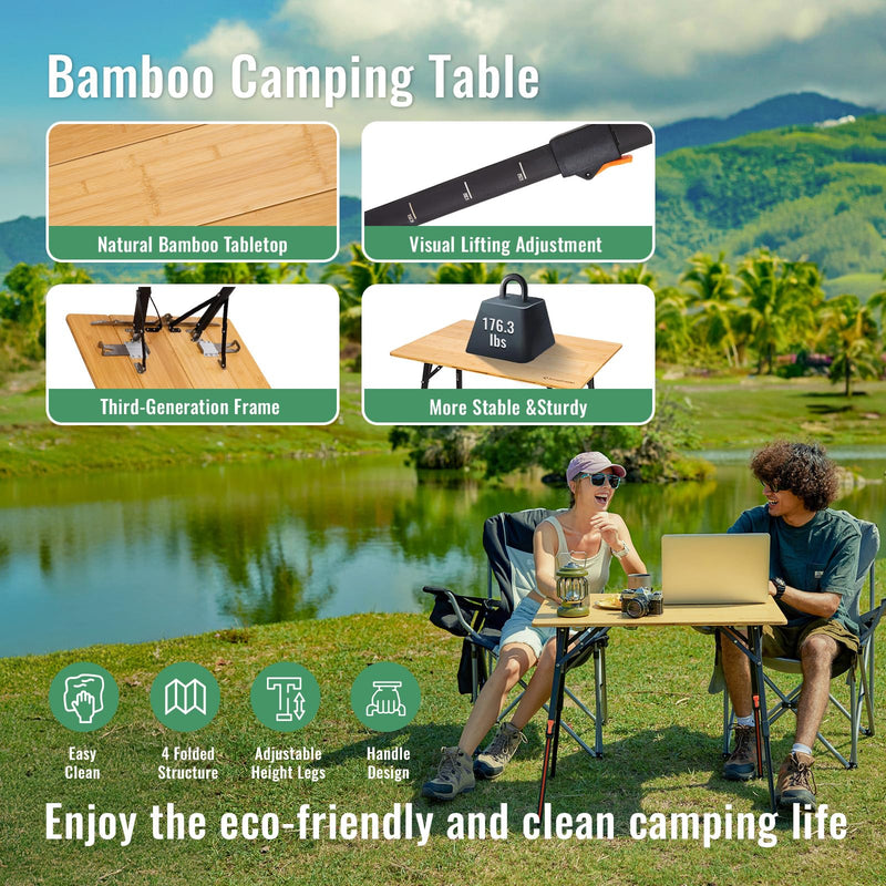 Load image into Gallery viewer, KingCamp Folding Bamboo Camping Table with Visual Lifting Adjustment
