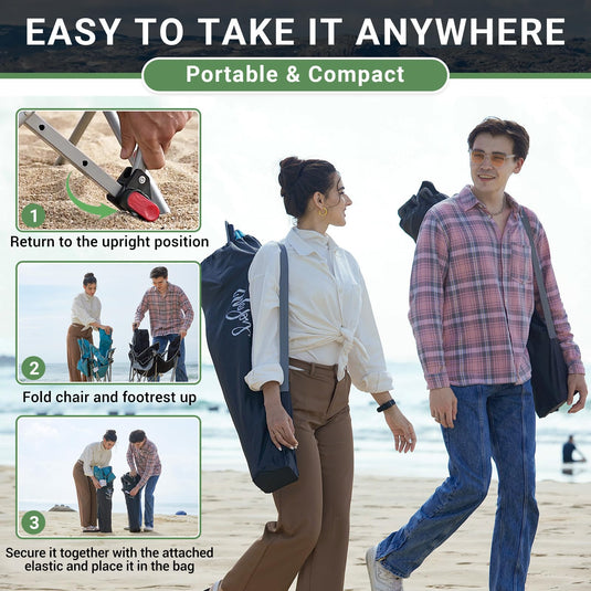 WEJOY Portable Reclining Camping Chair 3-Adjustable Positions with High Back and Armrests