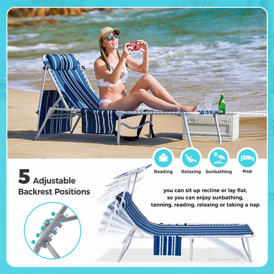 WEJOY ComfortMax Outdoor Lounge Chair Sun Loungers Striped With Canopy Shade