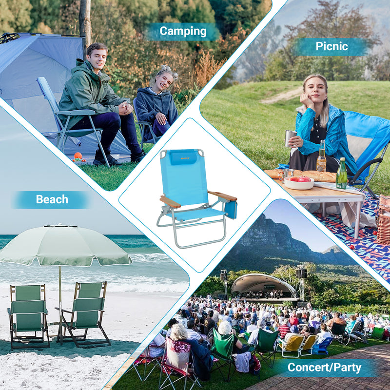 Load image into Gallery viewer, WEJOY Oversized Reclining 4 Positions Beach Chair Low Seat with Wooden Armrest
