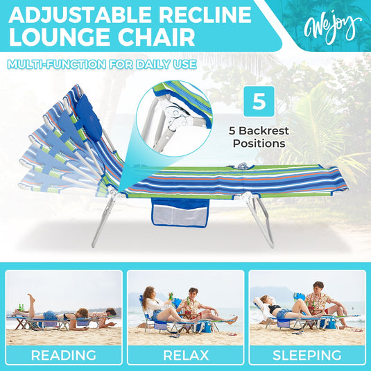 WEJOY Folding Adjustable Back Fabric Beach Lounger