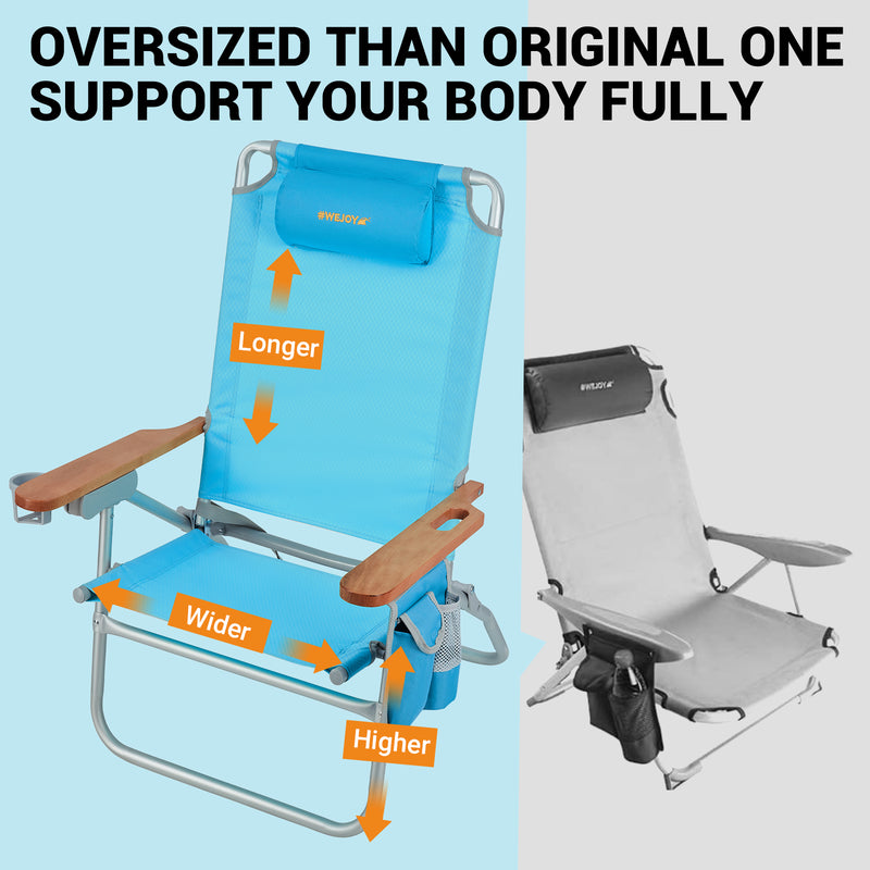 Load image into Gallery viewer, WEJOY Oversized Reclining 4 Positions Beach Chair Low Seat with Wooden Armrest
