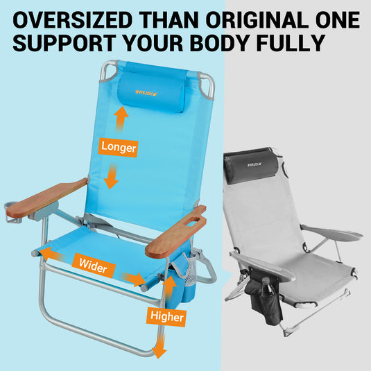 WEJOY Oversized Reclining 4 Positions Beach Chair Low Seat with Wooden Armrest