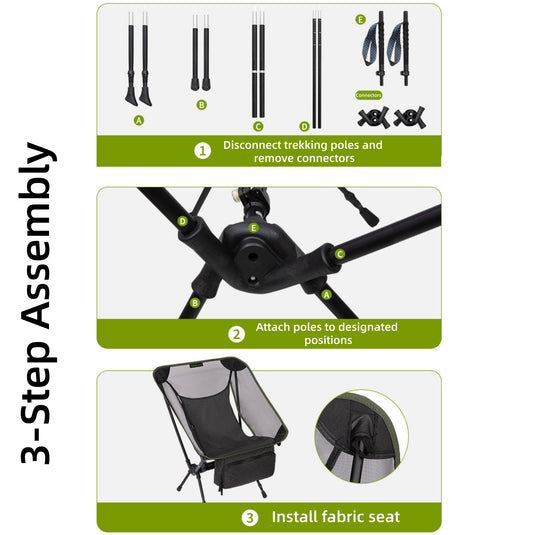 ATEPA 2-in-1 Trekking Pole Chair – Ultralight Convertible Hiking Seat System 3-Step Assembly