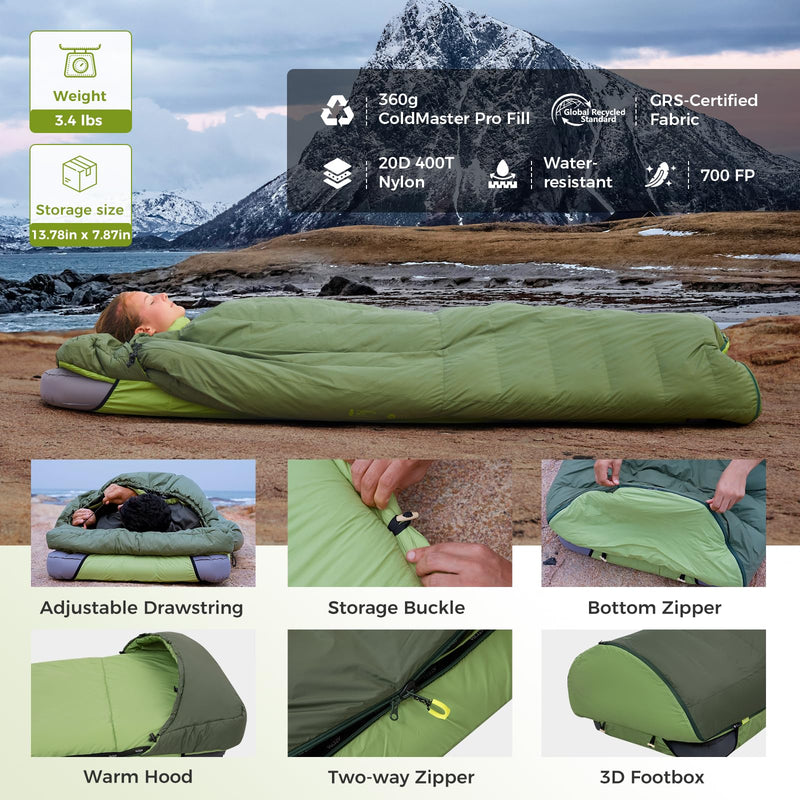 Load image into Gallery viewer, ATEPA 3-in-1 Backpacking Sleeping Bag Down Sleeping Bag 44.6°F to 10.4°F
