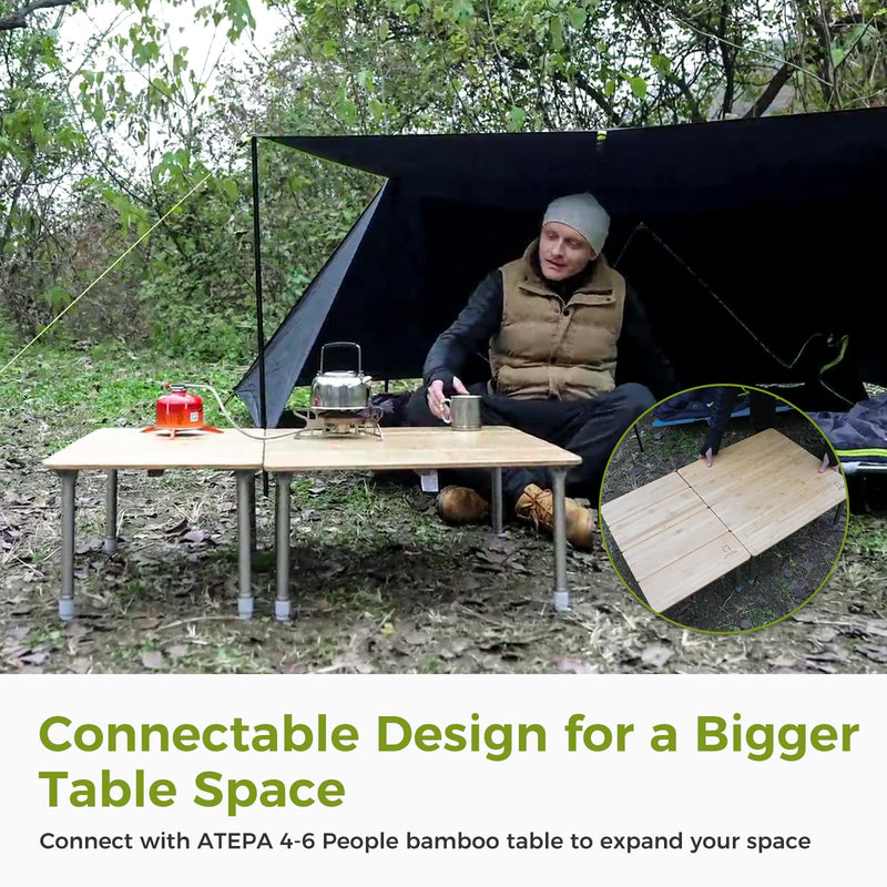 Load image into Gallery viewer, ATEPA Bamboo Folding Table, Adjustable Height Folding Tables Environmental Bamboo Camping Table with Aluminum Legs Carry Bag for Travel Picnic Beach Fishing Outdoor Indoor, 2-4 Person
